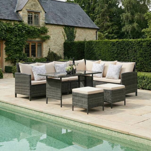 Home Garden Direct Thalia Corner Sofa Set - Glass Top- Beige - image 1