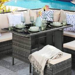 Home Garden Direct Thalia Corner Sofa Set - Glass Top- Beige - thumbnail 4