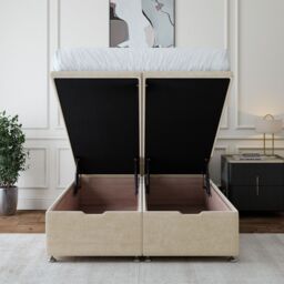 Bedmaster Luxury Velvet Ottoman Divan Base & Square Headboard in Natural - Size: Double - thumbnail 4