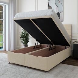 Bedmaster Luxury Velvet Ottoman Divan Base & Square Headboard in Natural - Size: Double - thumbnail 3