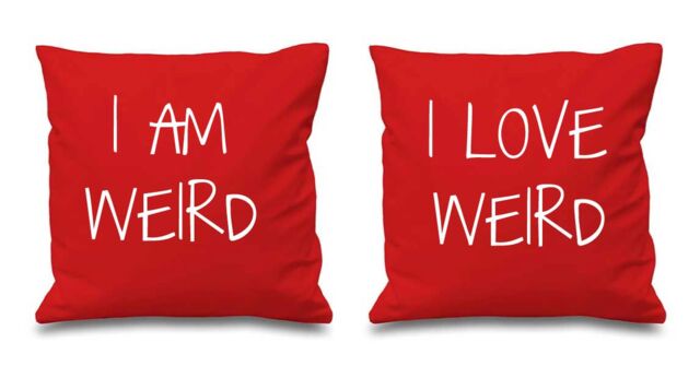 60 SECOND MAKEOVER I Am Weird I Love Weird Cushion Covers in Red - Size: 40 cm x 40 cm