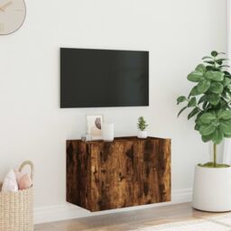 Berkfield Home TV Wall Cabinet with LED Lights Smoked Oak 60x35x41 cm in Brown - Size: 60 x 35 x 41 cm - thumbnail 5