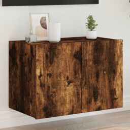 Berkfield Home TV Wall Cabinet with LED Lights Smoked Oak 60x35x41 cm in Brown - Size: 60 x 35 x 41 cm - thumbnail 1