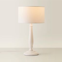 ValueLights Victoria White Wood Traditional Stem Table Lamp with Fabric Drum Shade - thumbnail 3
