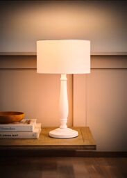 ValueLights Victoria White Wood Traditional Stem Table Lamp with Fabric Drum Shade - thumbnail 2