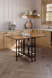 Living and Home Folding Dining Table with Wheels and Storage Shelves in Brown - thumbnail 2