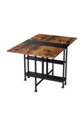 Living and Home Folding Dining Table with Wheels and Storage Shelves in Brown - thumbnail 4