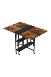 Living and Home Folding Dining Table with Wheels and Storage Shelves in Brown - thumbnail 5