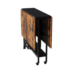 Living and Home Folding Dining Table with Wheels and Storage Shelves in Brown - thumbnail 9