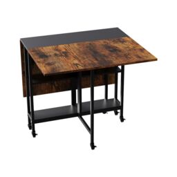 Living and Home Folding Dining Table with Wheels and Storage Shelves in Brown - thumbnail 8