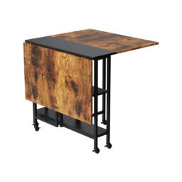 Living and Home Folding Dining Table with Wheels and Storage Shelves in Brown - thumbnail 7