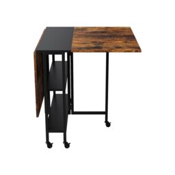 Living and Home Folding Dining Table with Wheels and Storage Shelves in Brown - thumbnail 6