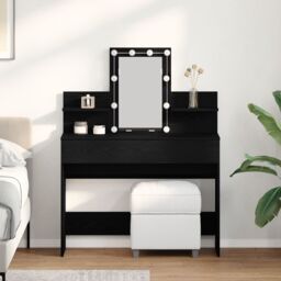 Berkfield Home Dressing Table with LED Black Oak 100x40x130 cm - Size: 100 x 40 x 130 cm
