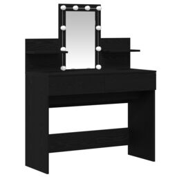 Berkfield Home Dressing Table with LED Black Oak 100x40x130 cm - Size: 100 x 40 x 130 cm - thumbnail 2
