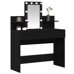 Berkfield Home Dressing Table with LED Black Oak 100x40x130 cm - Size: 100 x 40 x 130 cm - thumbnail 3