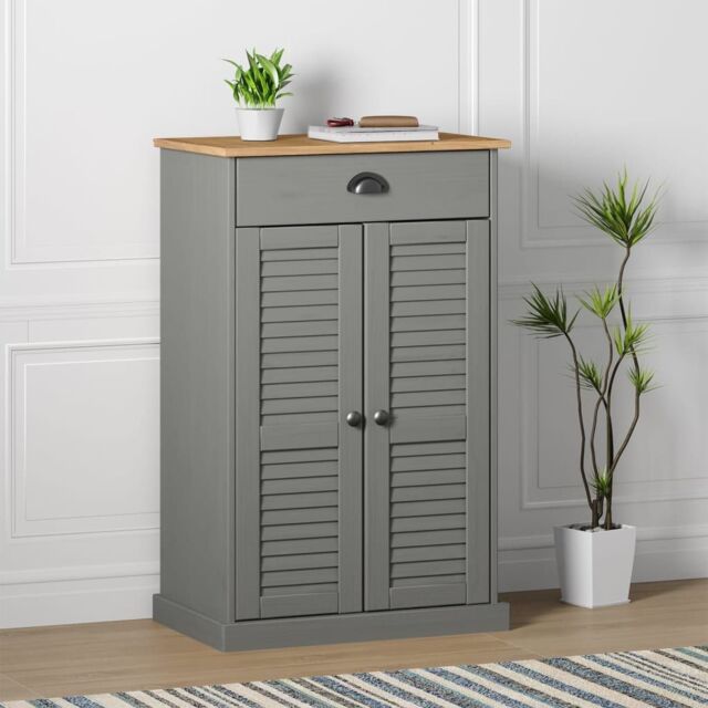 Berkfield Home Shoe Cabinet VIGO Grey 60x35x96 cm Solid Wood Pine - Size: 60 x 35 x 96 cm - image 1