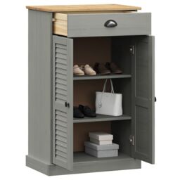 Berkfield Home Shoe Cabinet VIGO Grey 60x35x96 cm Solid Wood Pine - Size: 60 x 35 x 96 cm - thumbnail 3