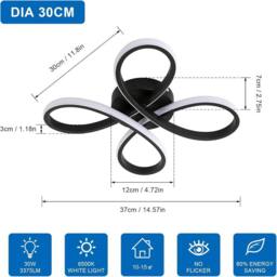 Goeco LED Ceiling Light, 30W, Flower Shape for Bedroom, 6500 K, Black, 30cm in Black - thumbnail 2