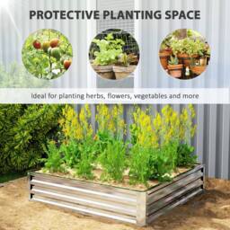 OUTSUNNY Raised Garden Bed Metal Patio Backyard Flower Planter, Silver Tone - thumbnail 4