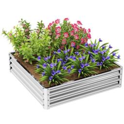 OUTSUNNY Raised Garden Bed Metal Patio Backyard Flower Planter, Silver Tone - thumbnail 2