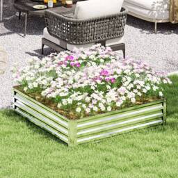 OUTSUNNY Raised Garden Bed Metal Patio Backyard Flower Planter, Silver Tone