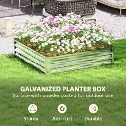 OUTSUNNY Raised Garden Bed Metal Patio Backyard Flower Planter, Silver Tone - thumbnail 5