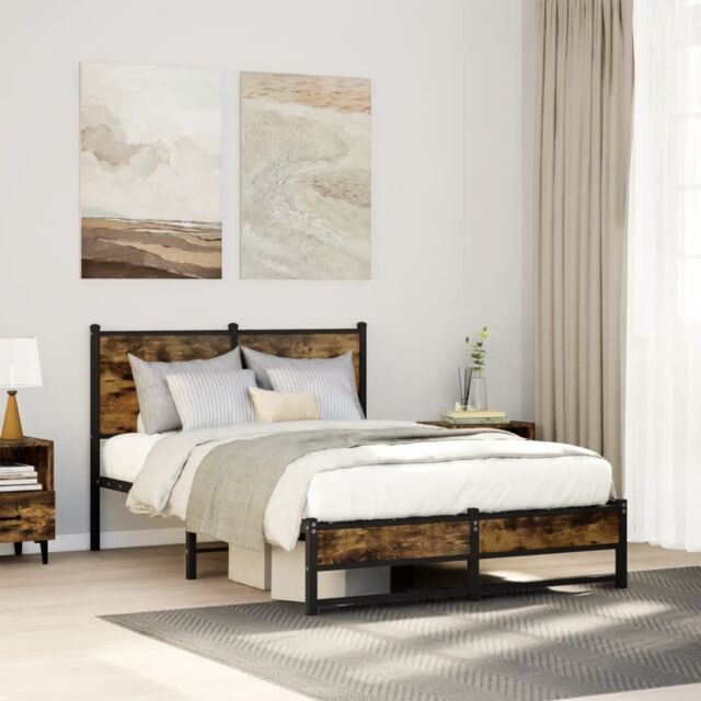 Berkfield Home Metal Bed Frame without Mattress Smoked Oak 120x200 cm in Brown - Size: Small Double - image 1