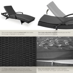 tectake Océane Aluminum Rattan Sun Lounger in Black - Size: 1 Seater - thumbnail 5