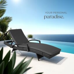 tectake Océane Aluminum Rattan Sun Lounger in Black - Size: 1 Seater - thumbnail 8