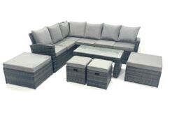 Fimous 10 Seat Rattan Garden Furniture Corner Sofa Set Outdoor Patio Sofa Table Set in Dark Grey - thumbnail 1
