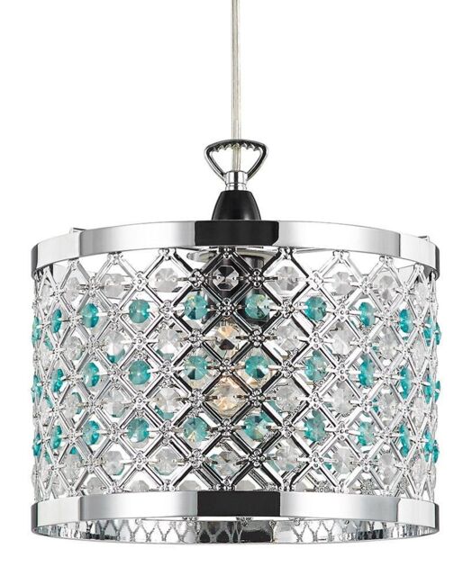 Happy Homewares Modern Sparkly Ceiling Pendant Light Shade with Beads in Teal - image 1