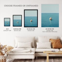 "Wee Blue Coo Wall Art Print Open Water Swimming Cow Bath Oil Painting Blue Tan Art Framed - Size: W12"" x H16""" - thumbnail 3