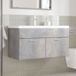 Berkfield Home Bathroom Sink Cabinet with Built-in Basin Concrete Grey - thumbnail 3