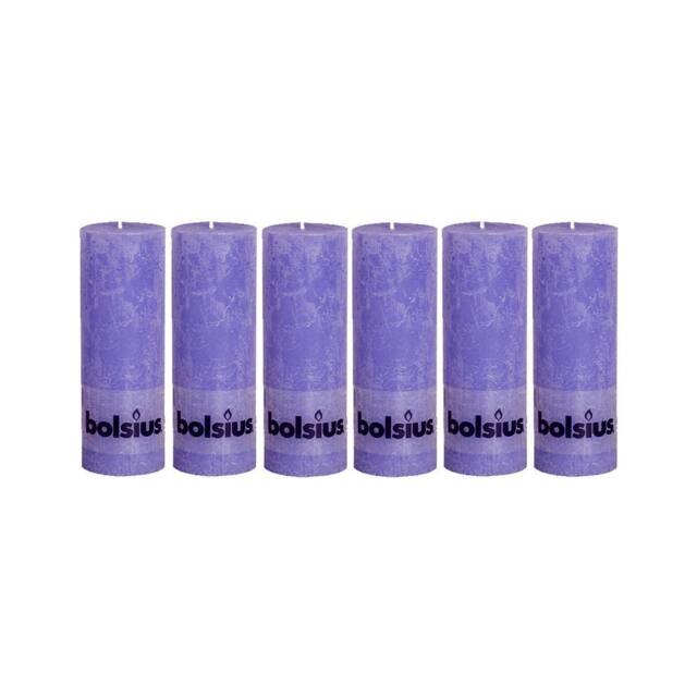 Bolsius Rustic Pillar Paraffin Wax Candle 65 Hour Burn - Set of 6 in Purple
