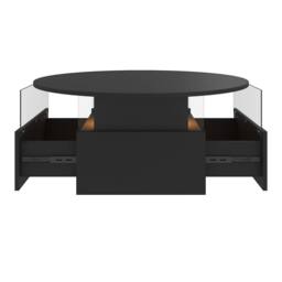 KEEPREAPER Modern Round Coffee Table With Storage & LED in Black - thumbnail 2