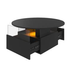 KEEPREAPER Modern Round Coffee Table With Storage & LED in Black - thumbnail 4
