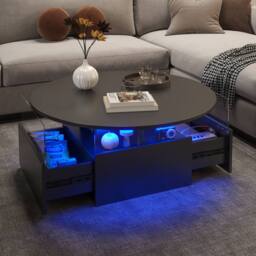KEEPREAPER Modern Round Coffee Table With Storage & LED in Black - thumbnail 6