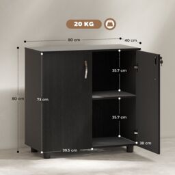 VINSETTO 2-Tier Locking Office Storage Cabinet File Organisation w/ Handles Keys in Black - thumbnail 3