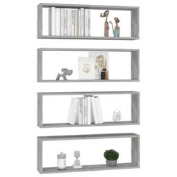 Berkfield Home Wall Cube Shelf 4 pcs Concrete Grey 80x15x26.5 cm Engineered Wood - thumbnail 1