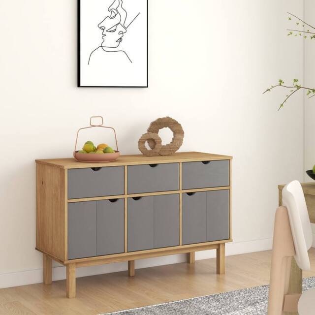 Berkfield Home Sideboard OTTA Brown & Grey 114x43x73.5 cm Solid Wood Pine - image 1