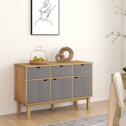 Berkfield Home Sideboard OTTA Brown & Grey 114x43x73.5 cm Solid Wood Pine - thumbnail 1