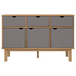Berkfield Home Sideboard OTTA Brown & Grey 114x43x73.5 cm Solid Wood Pine - thumbnail 3