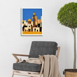 "Artery8 Wall Art Print Klimt Style Moroccan Cityscape Blue Gold Art Framed in White - Size: W12"" x H16""" - thumbnail 2