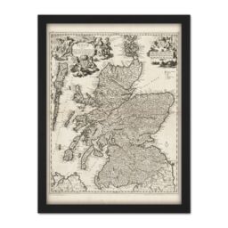 "Artery8 Wall Art Print Visscher 1689 Pictorial Map Kingdom Scotland Large Framed Wall Décor Art in White - Size: W18"" x H24""" - thumbnail 1