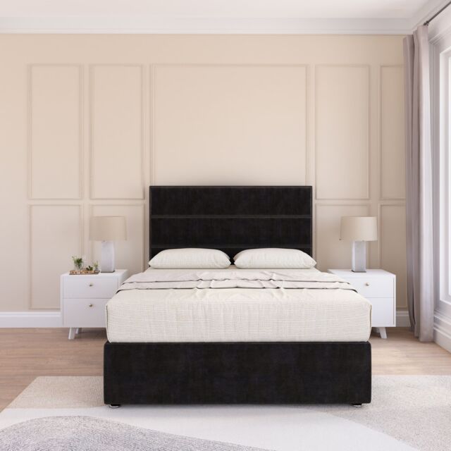 Sloomy Texas Plush Velvet Memory Foam Bed Set With No Drawers, Mattress & Headboard in Black - Size: King - image 1