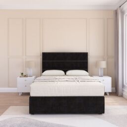 Sloomy Texas Plush Velvet Memory Foam Bed Set With No Drawers, Mattress & Headboard in Black - Size: King
