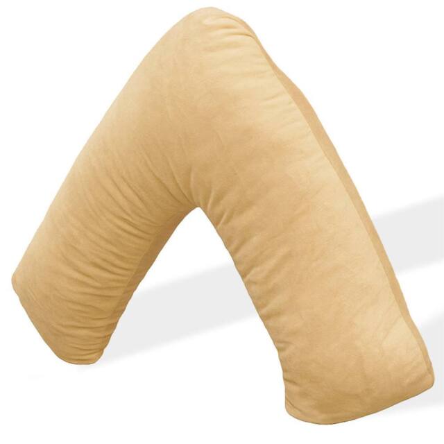 Aamira V Shaped Pillow Cream Crushed Velvet Memory Foam Support Cushion - image 1