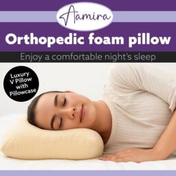 Aamira V Shaped Pillow Cream Crushed Velvet Memory Foam Support Cushion - thumbnail 2