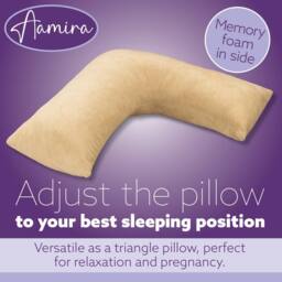 Aamira V Shaped Pillow Cream Crushed Velvet Memory Foam Support Cushion - thumbnail 6