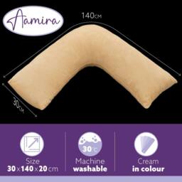 Aamira V Shaped Pillow Cream Crushed Velvet Memory Foam Support Cushion - thumbnail 9